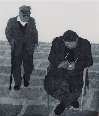 Father and son, Mykonos, Greece by keith hunter, Artist Print, Etching with aquatint